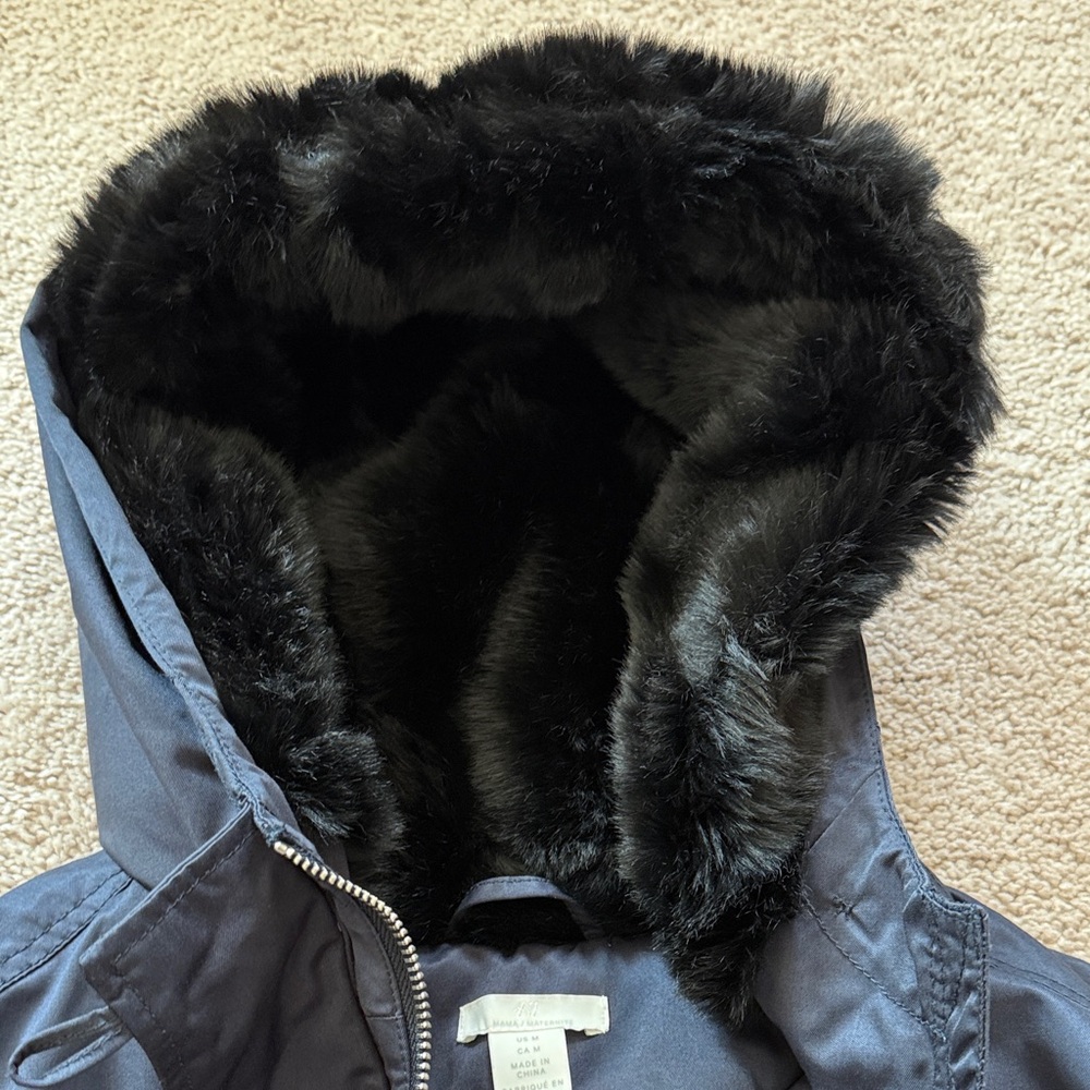 H&M Mama Maternity Navy Hooded Parka Coat - Picture 3 of 7